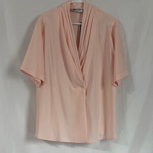 Silky Pale Peach Short Sleeve Wrap-Front Blouse